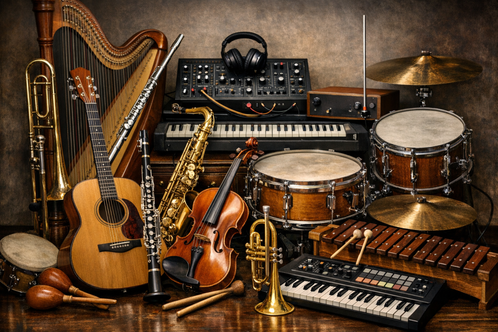 los instrumentos musicales tipos familias canciones