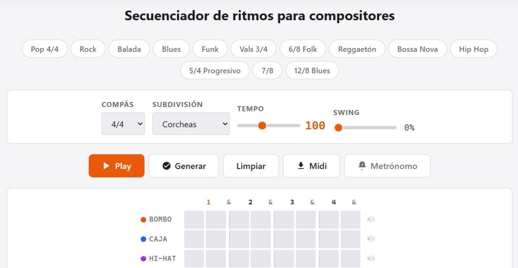 Caja de Ritmos Online Gratis para Compositores